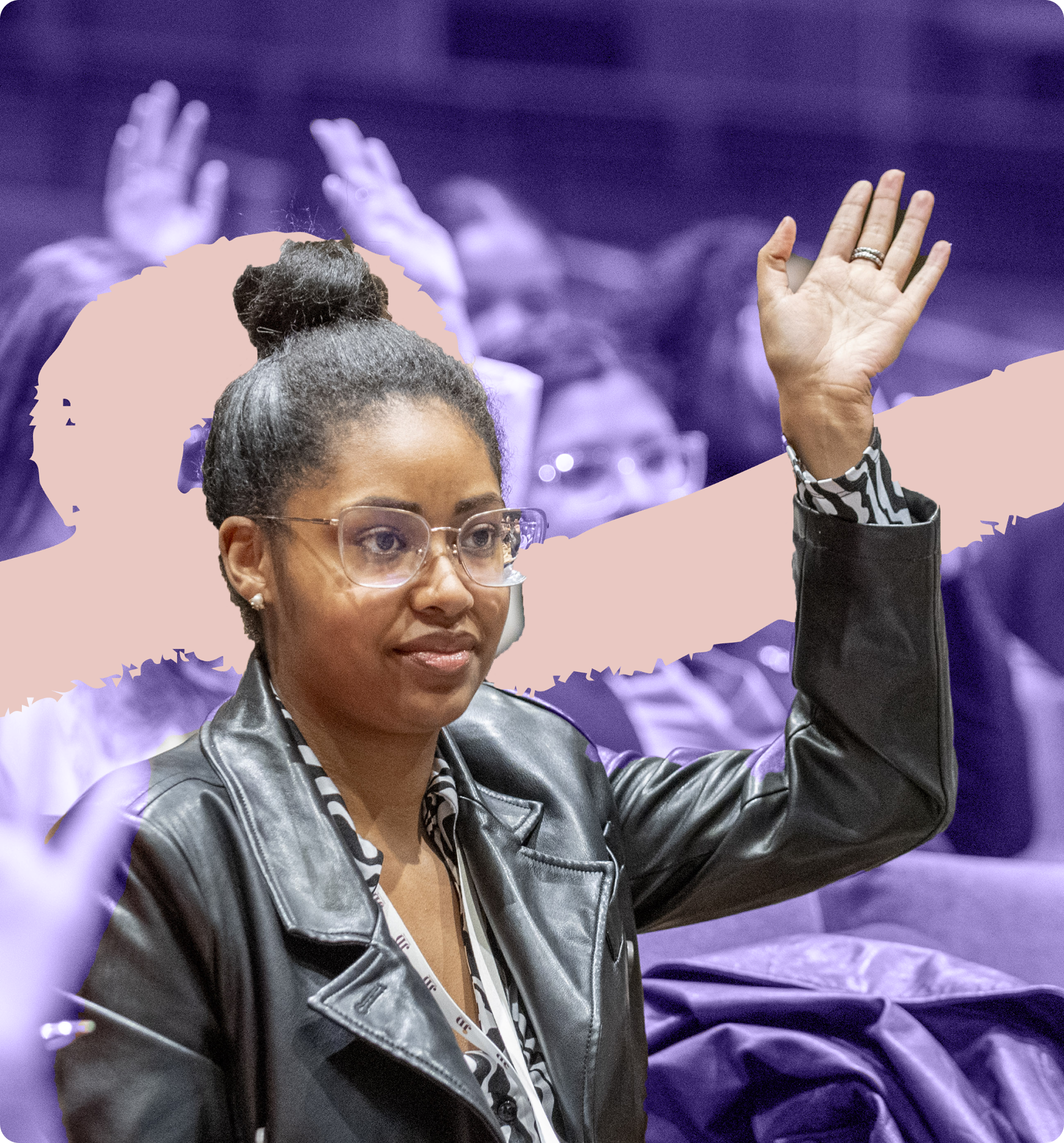 woman raising hand 