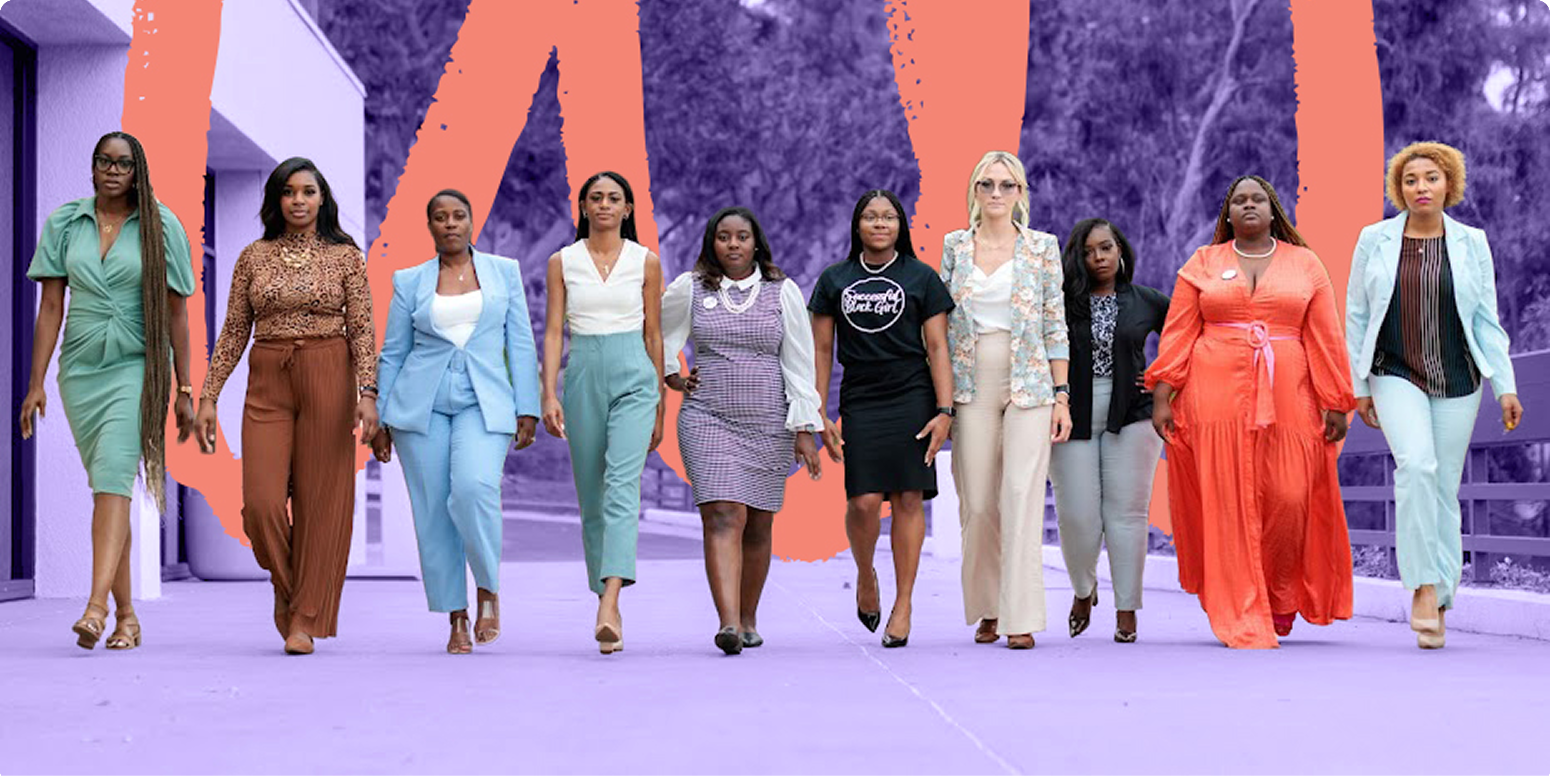 diverse group of women walking